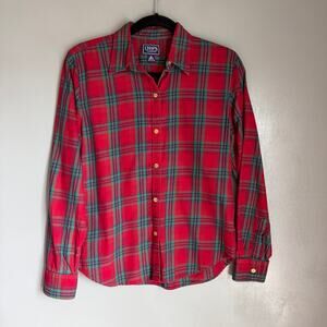 Vintage CHAPS Women's Medium Red Plaid Button Up Cotton Shirt Preppy Classic